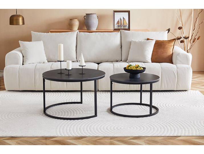 Rundes 2er Set Couchtische ELEGANCE 70cm grau Keramik schwarz Metall Sofatisch Wohnzimmertisch Satztisch Glamour Modern von Riess-Ambiente.de