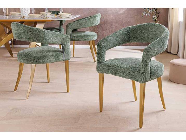Skandinavischer Stuhl BOUTIQUE grün Strukturstoff brushed champagner gold Metall Esszimmerstuhl Küchenstuhl Skandinavischer Stuhl BOUTIQUE grün Strukturstoff brushed champagner gold Metall Esszimmerstuhl Küchenstuhl von Riess-Ambiente.de