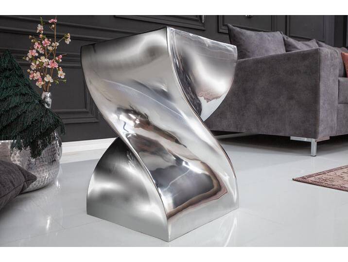 Skulp­tu­raler Beistelltisch TWIST 45cm silber Aluminium poliert Sitzhocker Modern Design rechteckig von Riess-Ambiente.de