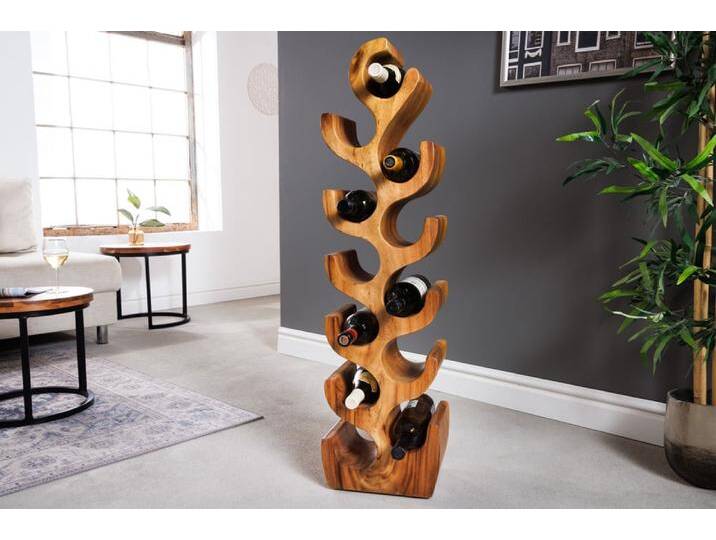 Skulp­tu­rales Weinregal ARTE 100cm natur Suarholz handmade in Bali Flaschenhalter organisch von Riess-Ambiente.de