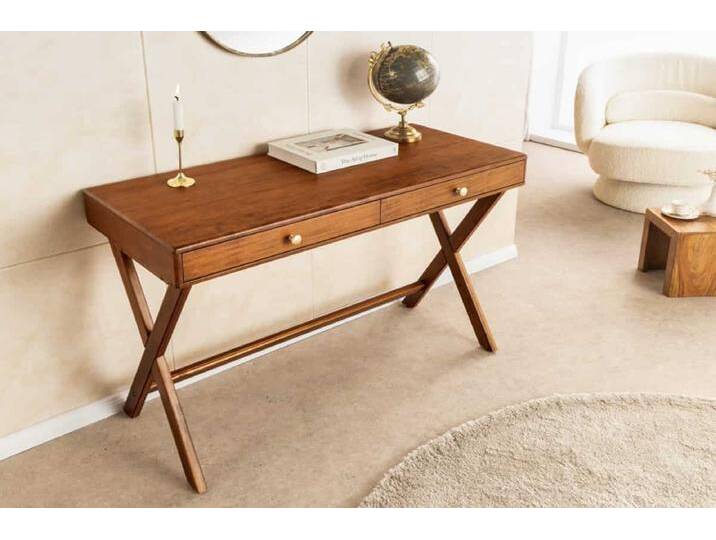 Stilvoller Konsolentisch SECRETARIO 110cm braun Akazie gold mit Schubladen rechteckig X-Gestell Kolonial Rustikal Stilvoller Konsolentisch SECRETARIO 110cm braun Akazie gold mit Schubladen rechteckig X-Gestell Kolonial Rustikal von Riess-Ambiente.de