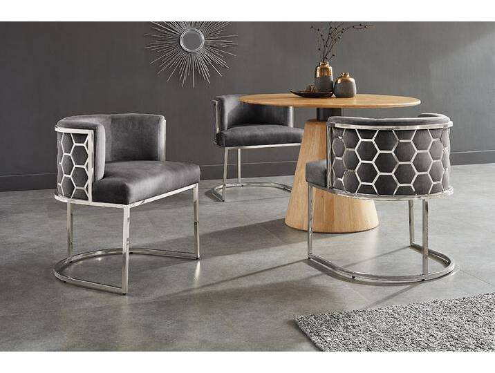 Stilvoller Stuhl ELEGANCE grau Samt silber Edelstahl mit Armlehne Esszimmerstuhl Küchenstuhl Glamour Stilvoller Stuhl ELEGANCE grau Samt silber Edelstahl mit Armlehne Esszimmerstuhl Küchenstuhl Glamour von Riess-Ambiente.de