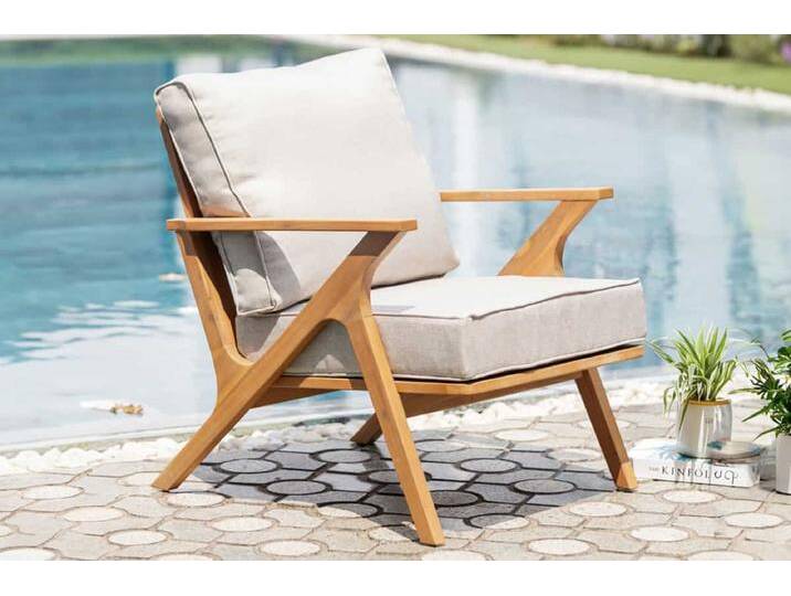 Wetterfester Gartenstuhl COMFORT LINE natur beige Akazienholz Loungesessel von Riess-Ambiente.de