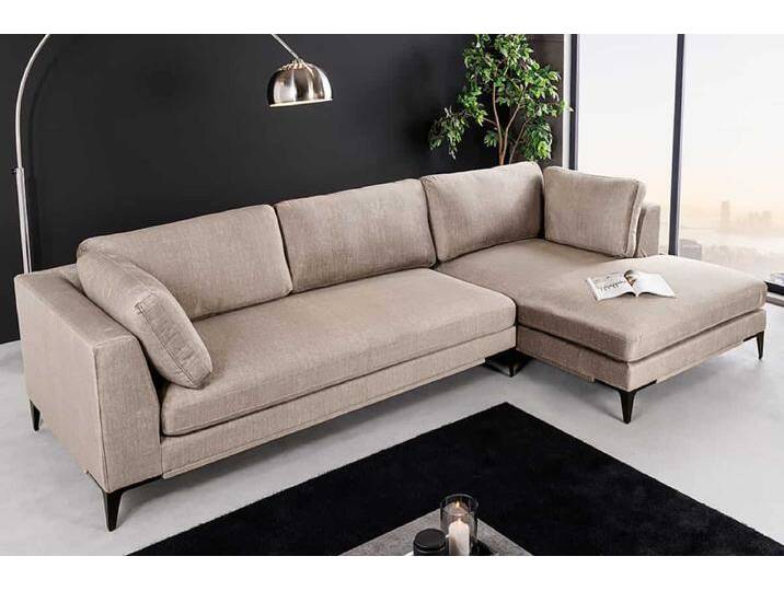 Zeitloses Ecksofa SIGNUM 315cm taupe Samt Ottomane rechts Bigsofa XXL-Couch L-Form Wohnzimmer Modern Skandinavisch von Riess-Ambiente.de