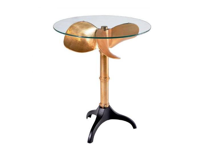 riess-ambiente Beistelltisch OCEAN Ø75cm gold / transparent / schwarz (Einzelartikel, 1-St), Wohnzimmer · Glas · Metall · rund · Schiffsschraube · Maritim von Riess-Ambiente.de