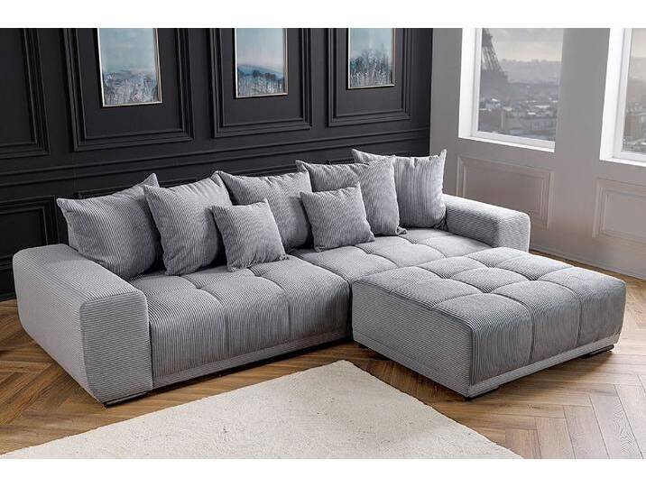 riess-ambiente Big-Sofa ELEGANCIA 285cm hellgrau, Einzelartikel 1 Teile, XXL Couch · Cord · mit Federkern · inkl. Kissen · Modern Design, grau von Riess-Ambiente.de