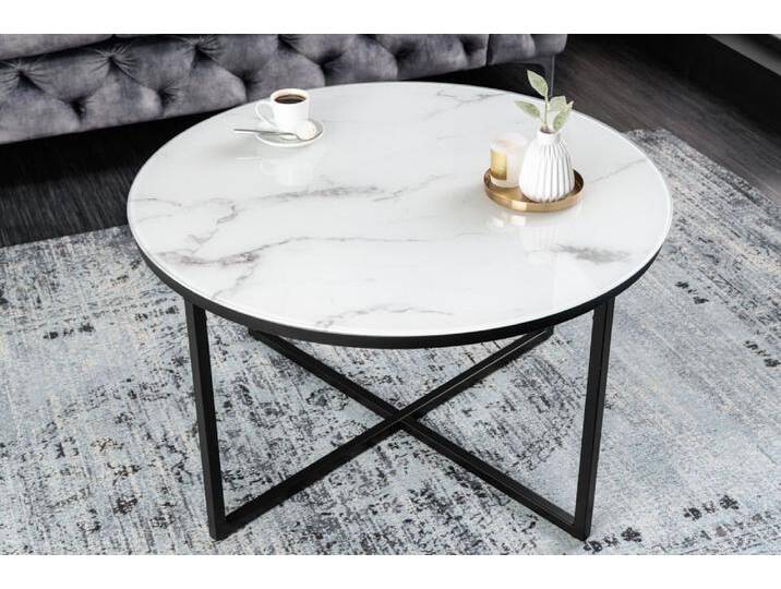 riess-ambiente Couchtisch BOUTIQUE 80cm weiß / schwarz (1-St), Glas · Metall · Marmor-Optik · Wohnzimmer · Modern Design, weiß, matt, schwarz von Riess-Ambiente.de