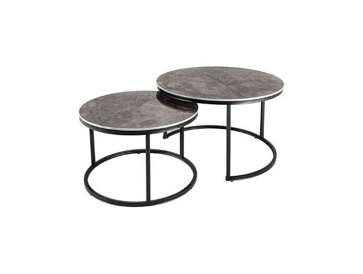 riess-ambiente Couchtisch ELEGANCE Ø70cm grau / schwarz (Set, 2-St), Wohnzimmer · Keramik · Metall · rund · Marmor-Design · Modern, grau von Riess-Ambiente.de