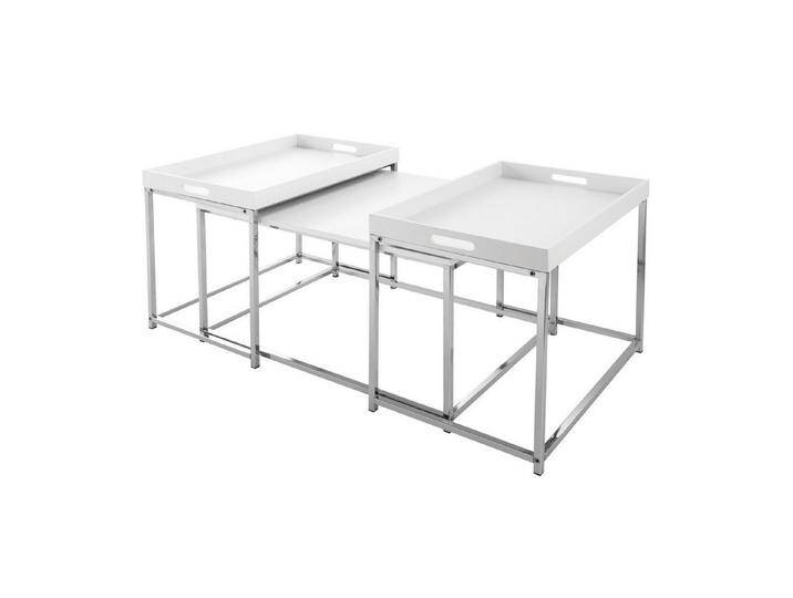 riess-ambiente Couchtisch ELEMENTS 75cm weiß / silber (Set, 3-St), Wohnzimmer · Holzwerkstoff · Metall · abnehmbares Tablett · Design, weiß von Riess-Ambiente.de