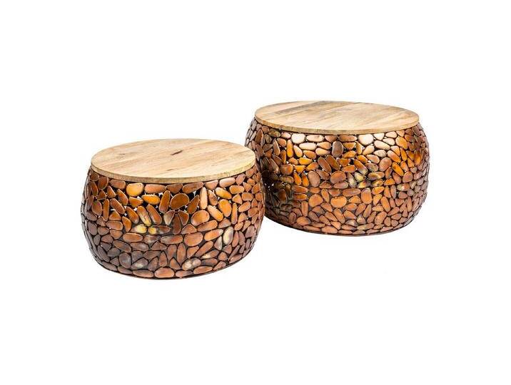 riess-ambiente Couchtisch STONE MOSAIC Ø65cm kupfer / natur (Set, 2-St), Wohnzimmer · Metall · Massivholz · rund · Mosaik Design · handmade, rot von Riess-Ambiente.de