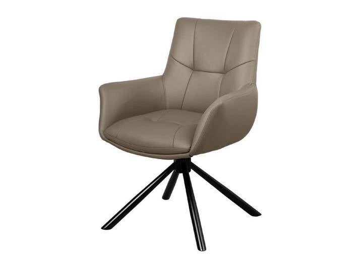 riess-ambiente Drehstuhl SIGNATURE taupe /schwarz - Echtleder, Metall, 360° drehbar, Federkern (Einzelartikel, 1 St), Armlehnen-Polsterstuhl - ideal für Wohn-, Arbeits- von Riess-Ambiente.de