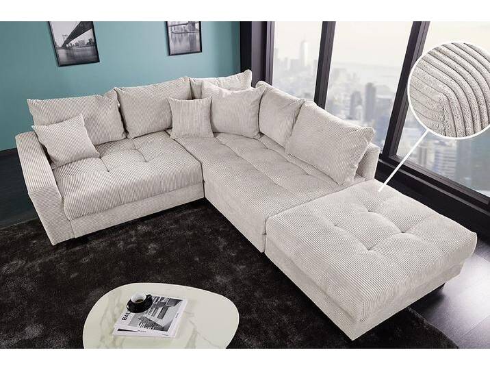 riess-ambiente Ecksofa KENT 220cm beige / schwarz, Einzelartikel 1 Teile, Wohnzimmer · Cord · mit Federkern · inklusive Hocker · L-Form · Modern von Riess-Ambiente.de