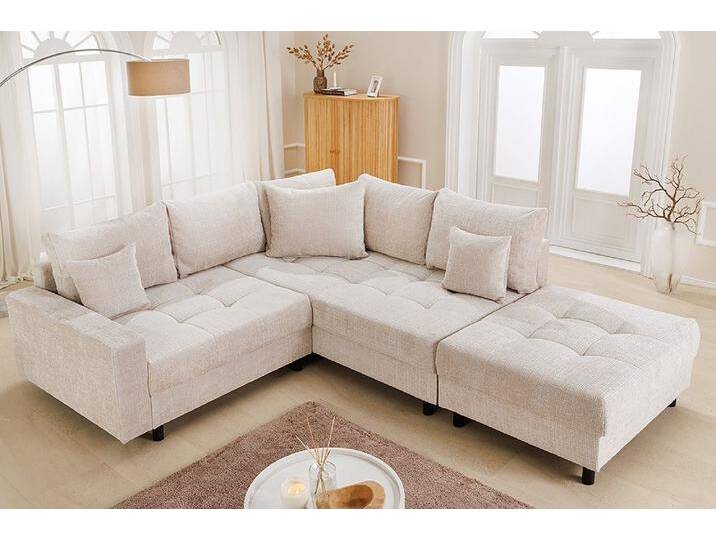 riess-ambiente Ecksofa KENT 220cm champagner beige · Couch mit Chenille-Bezug und Hocker, Set 2 Teile von Riess-Ambiente.de