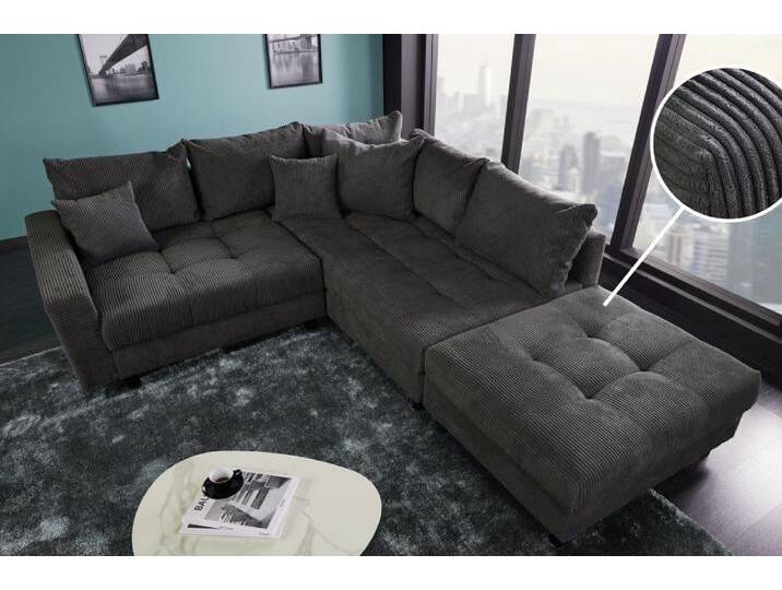 riess-ambiente Ecksofa KENT 220cm dunkelgrau - inklusive Hocker, Set 1 Teile, Wohnzimmer · Couch · Cord-Bezug · Federkern · inkl. Hocker · Design von Riess-Ambiente.de