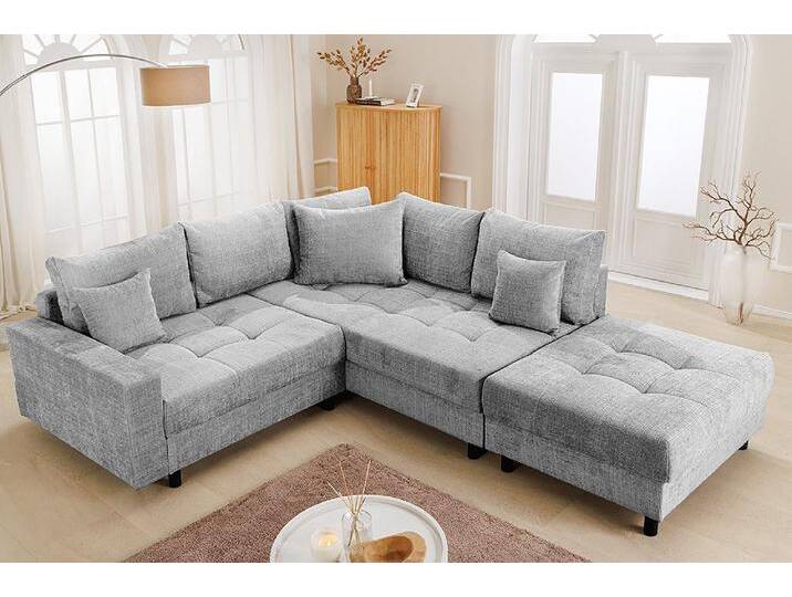 riess-ambiente Ecksofa KENT 220cm grau · Couch mit Chenille-Bezug und Hocker, Set 2 Teile, Wohnlandschaft · Federkern · inkl. Kissen · L-Förmig · Modern Design von Riess-Ambiente.de