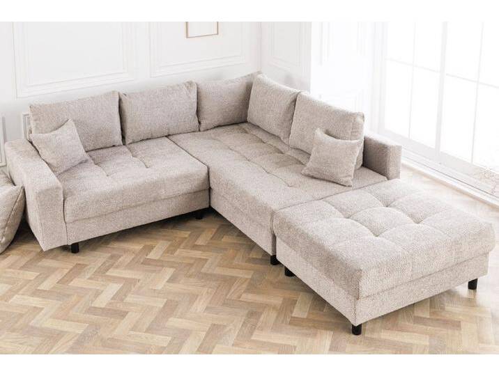 riess-ambiente Ecksofa KENT 220cm greige, Set 2 Teile, Wohnzimmer · Couch · Bouclé-Bezug · Federkern · inkl. Hocker · Design, beige, greige von Riess-Ambiente.de