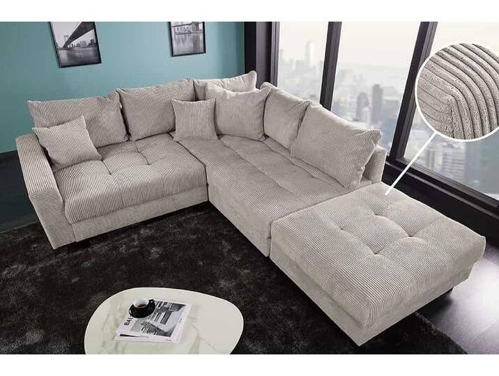 riess-ambiente Ecksofa KENT 220cm greige / schwarz, Einzelartikel 1 Teile, Wohnzimmer · Cord · mit Federkern · inklusive Hocker · L-Form · Modern von Riess-Ambiente.de