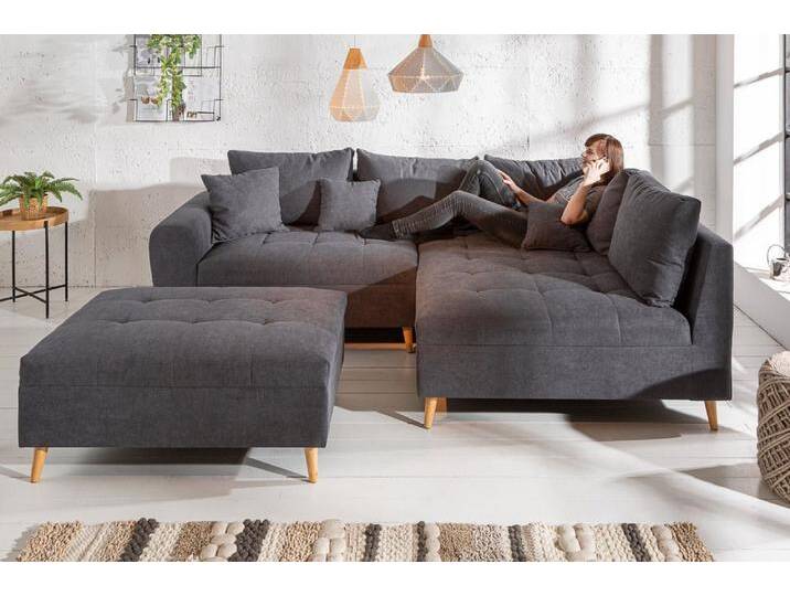 riess-ambiente Ecksofa SCANDINAVIA 250cm anthrazit / natur · Wohnlandschaft inkl. Hocker, Set 2 Teile, L-Form · Ottomane rechts · Microvelours · Holz-Füße · inkl. Kissen von Riess-Ambiente.de