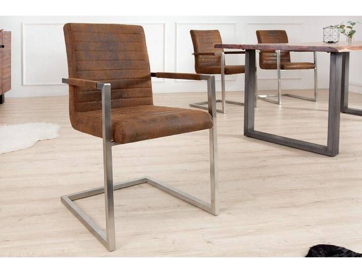 riess-ambiente Freischwinger LOFT vintage braun / silber (Einzelartikel, 1 St), Esszimmer · Microfaser · Edelstahl · mit Armlehne · Industrial, braun von Riess-Ambiente.de