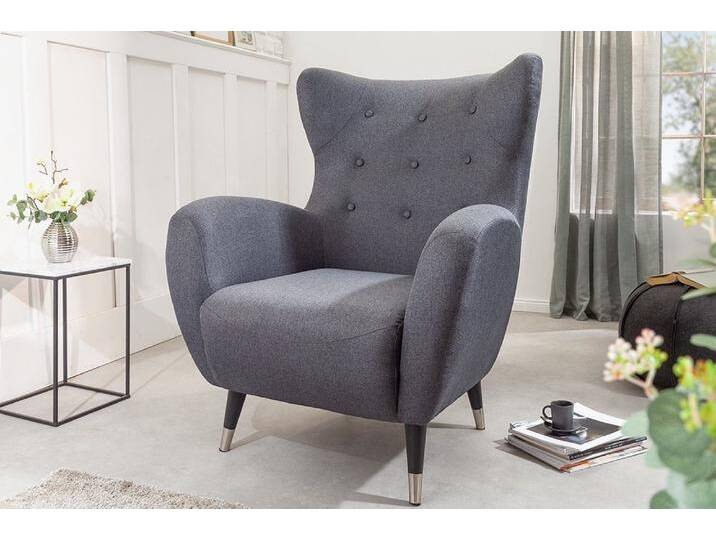 riess-ambiente Ohrensessel DON anthrazit, Sessel · mit Federkern-Polsterung · im Retro-Design, grau, anthrazit von Riess-Ambiente.de