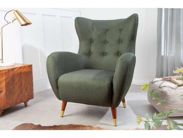riess-ambiente Ohrensessel DON flaschengrün, Sessel · mit Federkern-Polsterung · im Retro-Design, grün, flaschengrün von Riess-Ambiente.de