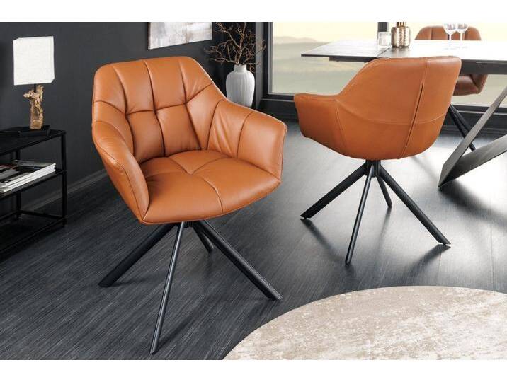 riess-ambiente Polsterstuhl PAPILLON cognac / schwarz (Einzelartikel, 1 St), Esszimmer · Leder · Metall · Armlehne · 180° drehbar · Modern Design von Riess-Ambiente.de