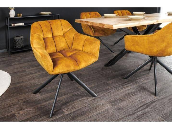 riess-ambiente Polsterstuhl PAPILLON senfgelb / schwarz (Einzelartikel, 1 St), Esszimmer · Samt · Metall · Armlehne · 180° drehbar · Modern Design von Riess-Ambiente.de