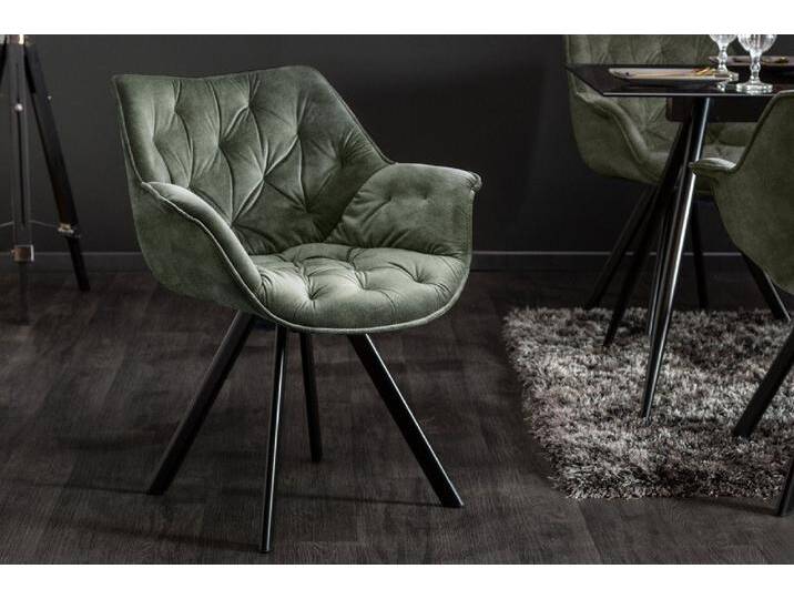riess-ambiente Polsterstuhl THE DUTCH COMFORT dunkelgrün / schwarz (Einzelartikel, 1 St), Esszimmer · Samt · Metall · mit Armlehne · 180° drehbar · Retro von Riess-Ambiente.de