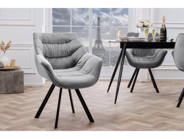 riess-ambiente Polsterstuhl THE DUTCH COMFORT grau / schwarz (Einzelartikel, 1 St), Esszimmer · Samt · Metall · mit Armlehne · Retro, grau, grau von Riess-Ambiente.de