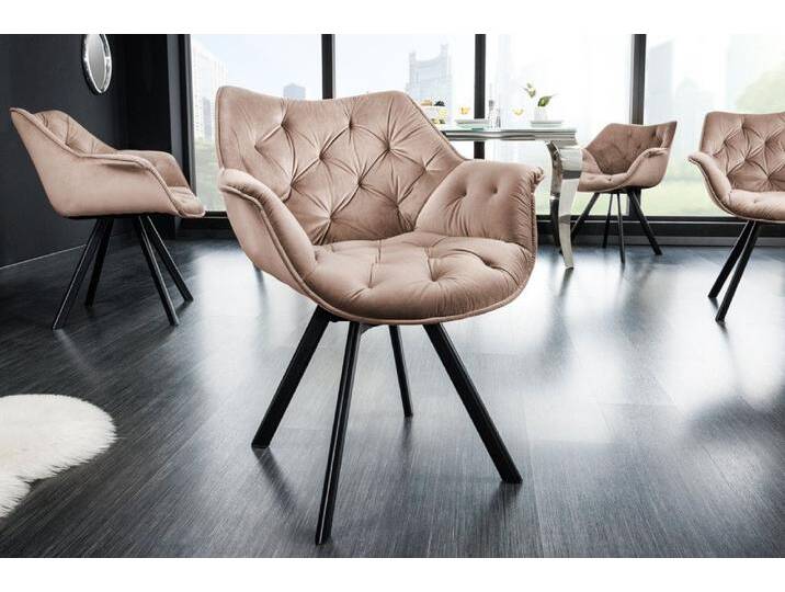 riess-ambiente Polsterstuhl THE DUTCH COMFORT greige / schwarz (Einzelartikel, 1 St), Esszimmer · Samt · Metall · mit Armlehne · 180° drehbar · Retro von Riess-Ambiente.de