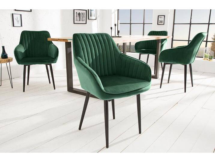 riess-ambiente Polsterstuhl TURIN smaragdgrün / schwarz (Einzelartikel, 1 St), Esszimmer · Samt · Metall · mit Armlehne · Retro Design, grün von Riess-Ambiente.de
