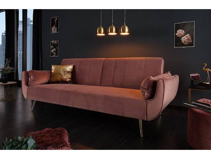 riess-ambiente Schlafsofa DIVANI 220cm altrosa / gold, Einzelartikel 1 Teile, Wohnzimmer · Samt · 3-Sitzer · Couch mit Bettfunktion · Retro Design von Riess-Ambiente.de