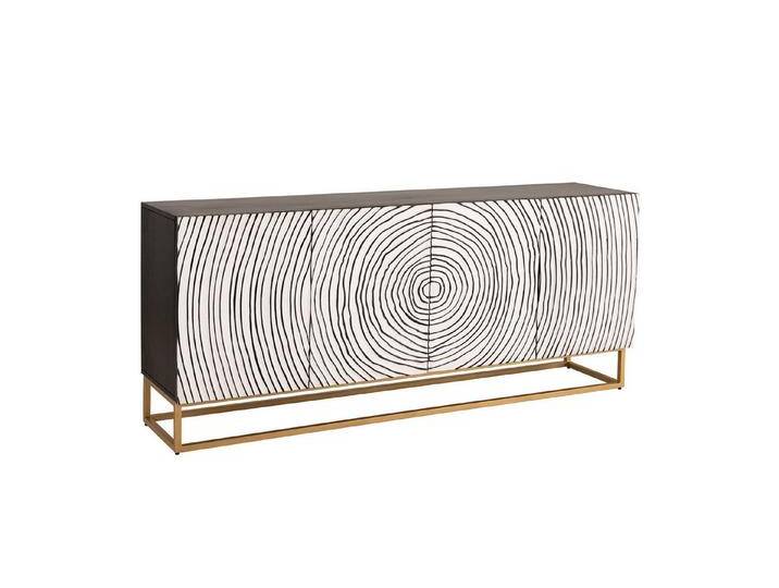 riess-ambiente Sideboard ZEN CIRCLES 180cm weiß / schwarz / gold (Einzelartikel, 1 St), Mango-Massivholz · Metall · Kommode · 3D-Front · Modern Design von Riess-Ambiente.de