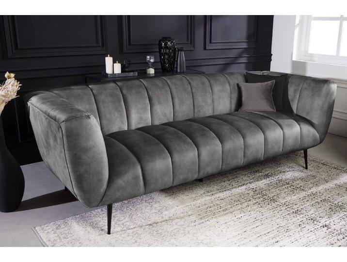 riess-ambiente Sofa NOBLESSE 225cm grau / schwarz, Einzelartikel 1 Teile, Wohnzimmer · Samt · Metall · 3-Sitzer · Federkern · Retro Design, grau, grau von Riess-Ambiente.de