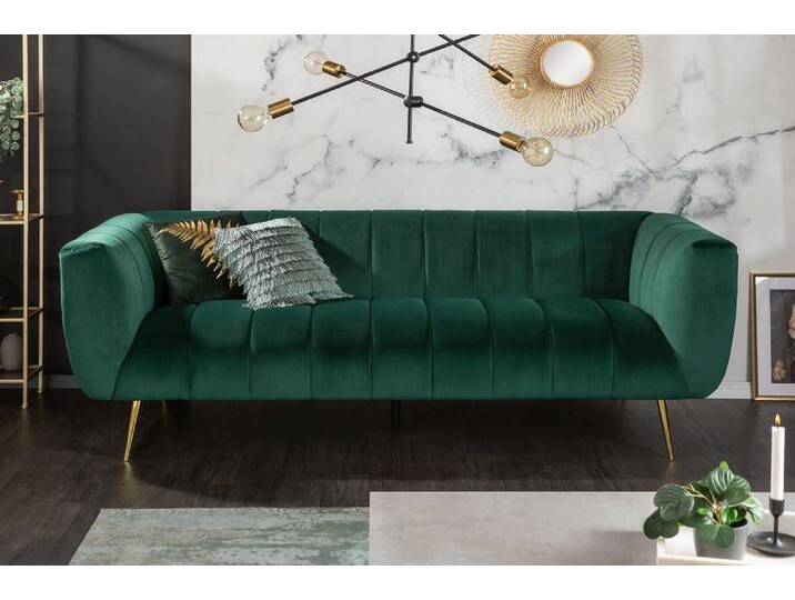 riess-ambiente Sofa NOBLESSE 225cm smaragdgrün / gold, Einzelartikel 1 Teile, Wohnzimmer · Samt · Metall · 3-Sitzer · Federkern · Retro Design, grün von Riess-Ambiente.de