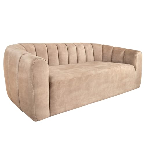 3-Sitzer Sofa Babylon - 205cm - Champagner beige - Samt Ziersteppung Schaumstoff-Polsterung Couch rund Design modern von Riess Ambiente