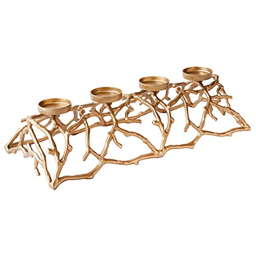 Eleganter Kerzenhalter Abstract 60cm Gold für 4 Kerzen Kerzenständer Adventskranz aus Aluminium Tischkranz für Stumpenkerzen von Riess Ambiente