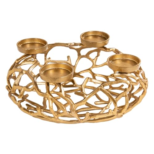 Eleganter Kerzenhalter Abstract Ø 38cm Gold Kranz aus Ästen für 4 Kerzen Adventskranz aus Aluminium Tischkranz für Stumpenkerzen Eleganter Kerzenhalter Abstract Ø 38cm Gold Kranz aus Ästen für 4 Kerzen Adventskranz aus Aluminium Tischkranz für Stumpenkerzen von Riess Ambiente