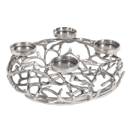 Eleganter Kerzenhalter Abstract Ø 38cm Silber Kranz aus Ästen für 4 Kerzen Adventskranz aus Aluminium Tischkranz für Stumpenkerzen Eleganter Kerzenhalter Abstract Ø 38cm Silber Kranz aus Ästen für 4 Kerzen Adventskranz aus Aluminium Tischkranz für Stumpenkerzen von Riess Ambiente