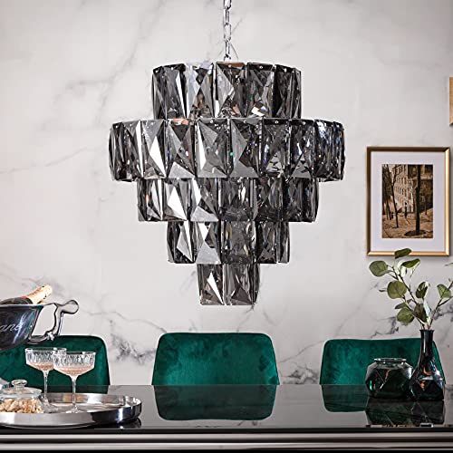 Extravaganter Kronleuchter KRISTALL 50cm edel-grau mit Glasprismen Lüster Deckenleuchte von Riess Ambiente