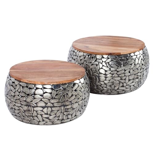 Handgearbeitetes 2er Set Couchtisch Stone Mosaic 65cm Silber Akazienholz Mosaik Optik Wohnzimmertisch Tisch Handgearbeitetes 2er Set Couchtisch Stone Mosaic 65cm Silber Akazienholz Mosaik Optik Wohnzimmertisch Tisch von Riess Ambiente