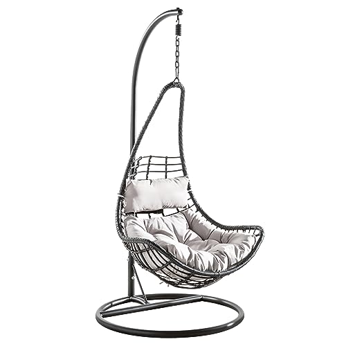 Outdoor Hängesessel LOFT Wide grau schwarz Hängestuhl inkl. Kissen wetterfest Gestell mit Sitzkorb Sessel Gartensessel von Riess Ambiente
