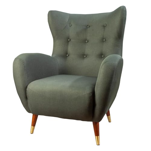 Retro Design Sessel Don - flaschengrün - Federkern goldene Fußkappen Lesessessel Relaxsessel Ohrensessel von Riess Ambiente