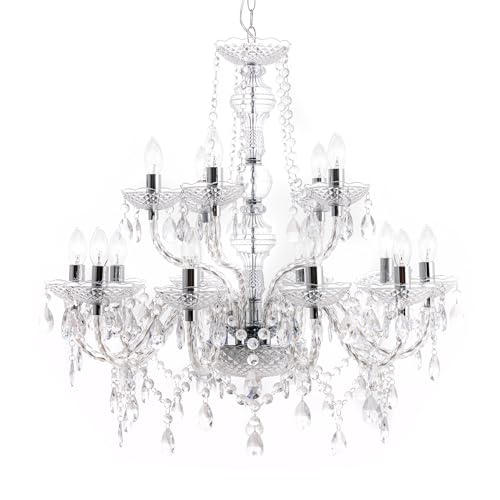 riess-ambiente.de 15-flammiger XL Kronleuchter CRYSTAL Lüster mit Acrylglas Prismen klar Hängelampe Barock Hängeleuchte E14 15-armig von Riess Ambiente
