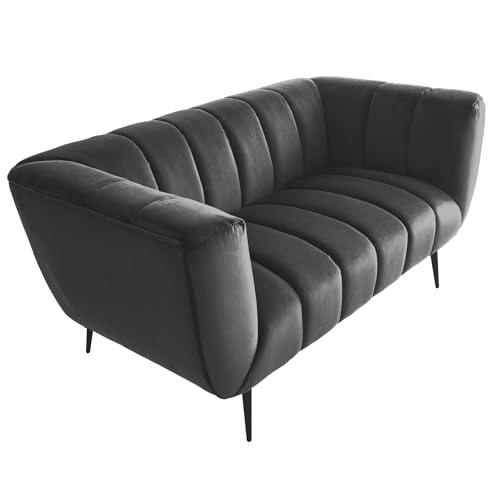 Riess Ambiente 2-Sitzer Sofa Noblesse - 165cm - grau - Samt Schwarze Metallfüße Federkern Lounge-Sofa Nosagfederung Rundum-Bezug von Riess Ambiente