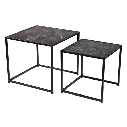 Riess Ambiente 2er Set Beistelltisch Slim LINE 50cm anthrazit schwarz Marmor-Design Metallgestell Couchtisch Beistelltisch Nachttisch von Riess Ambiente
