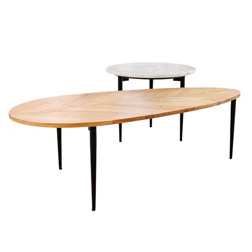 Riess Ambiente 2er Set Couchtische ADLON - 110cm - Natur weiß - Akazie Massivholz Marmor Metall - Beistelltische oval rund von Riess Ambiente