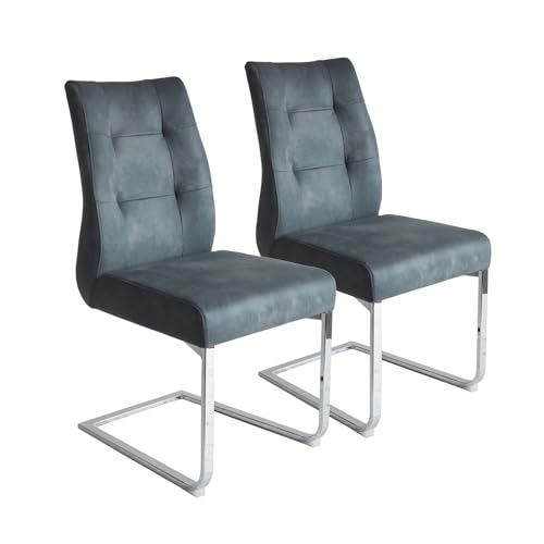 Riess Ambiente 2er Set Freischwinger Stuhl Comfort - blau grau - Microfaser Stahl-Gestell - Bauhaus Esszimmerstuhl von Riess Ambiente