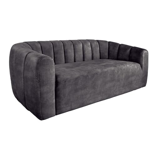 Riess Ambiente 3-Sitzer Sofa Babylon - 205cm - anthrazit - Samt Ziersteppung Schaumstoff-Polsterung Couch rund Design modern von Riess Ambiente