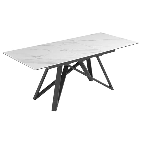Riess Ambiente Ausziehbarer Esstisch Atlas - 160-200cm - weiß Marmor-Design schwarz - Keramik Metall - Esszimmertisch Konferenztisch von Riess Ambiente